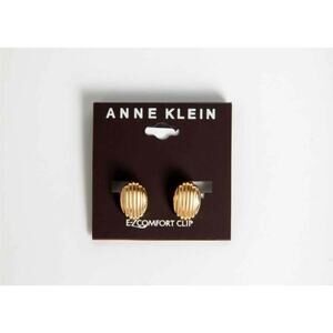 Anne Klein Gold-Tone Ridged Button EZ Comfort Clip-On earrings, NEW